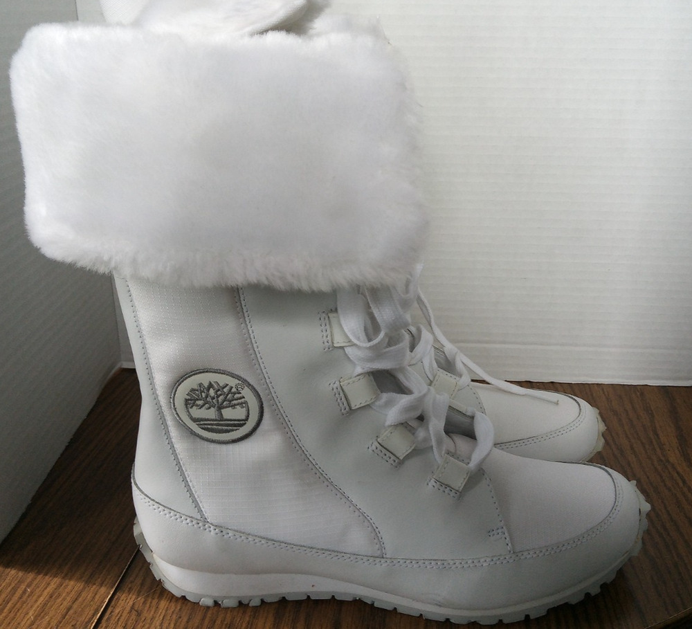Timberland White Faux Fur Lace Up Knee High Snow Boots Women